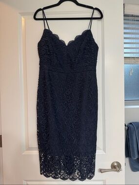 J. Crew Navy Lace Midi Dress with Spaghetti Straps